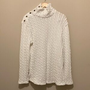 Suzanne Betro White Cable Knit Turtleneck Sweater